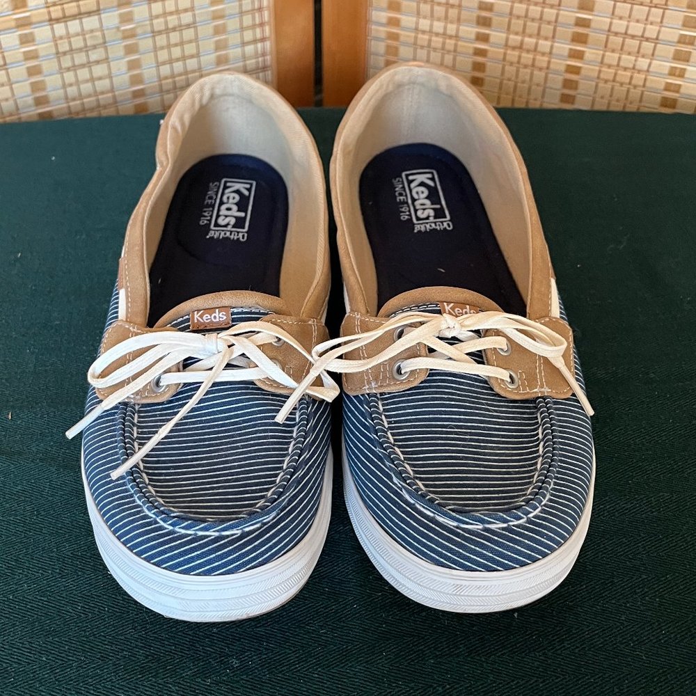 Keds Ortholite Boat Shoes - Blue & White, Size 8.5